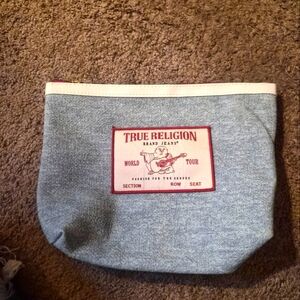 True Religion Blue Denim Pouch with White Trim